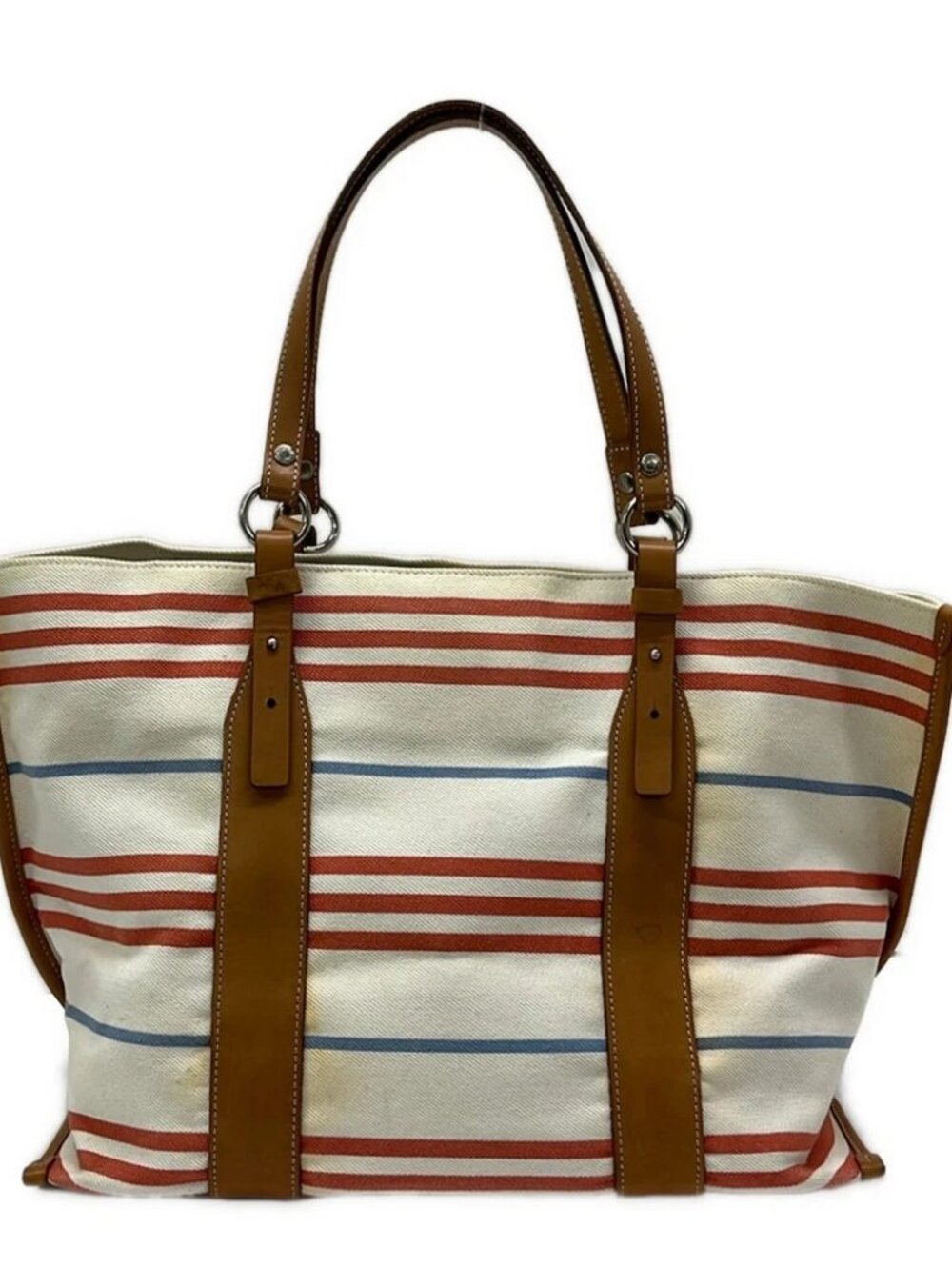 Burberry Blue Label White Red Multi Canvas Leather Tote Bag
